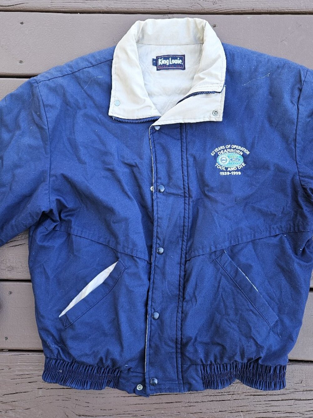 Vintage Men's King Louie Blue Bomber Jacket Dearborn Tool and Die 1999 - Size L